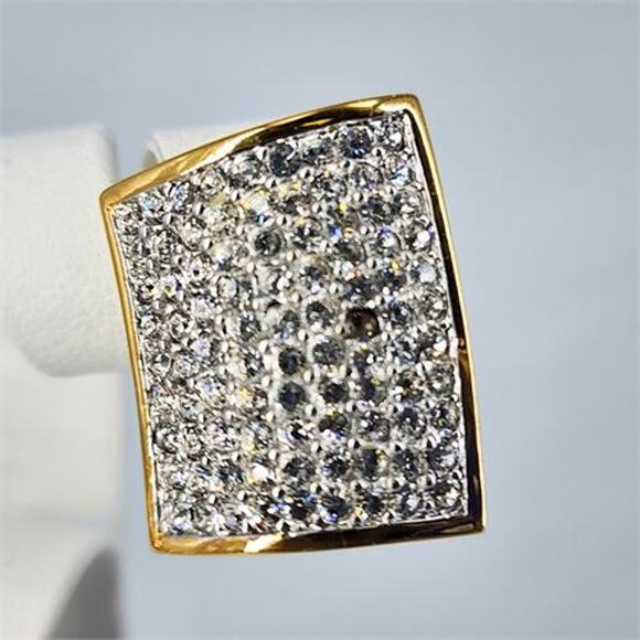 Vintage Swarovski Signed Pave Crystal Clip-On Earrings Gold Square Statement EUC - Picture 4 of 6